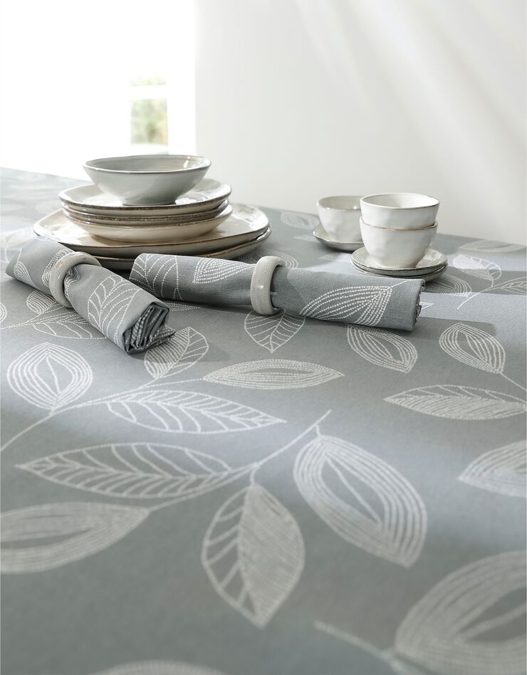 Nappe anti-taches bicolore imprimée feuilles (gris perle) Nappe anti-taches bicolore imprimée feuilles (gris perle)