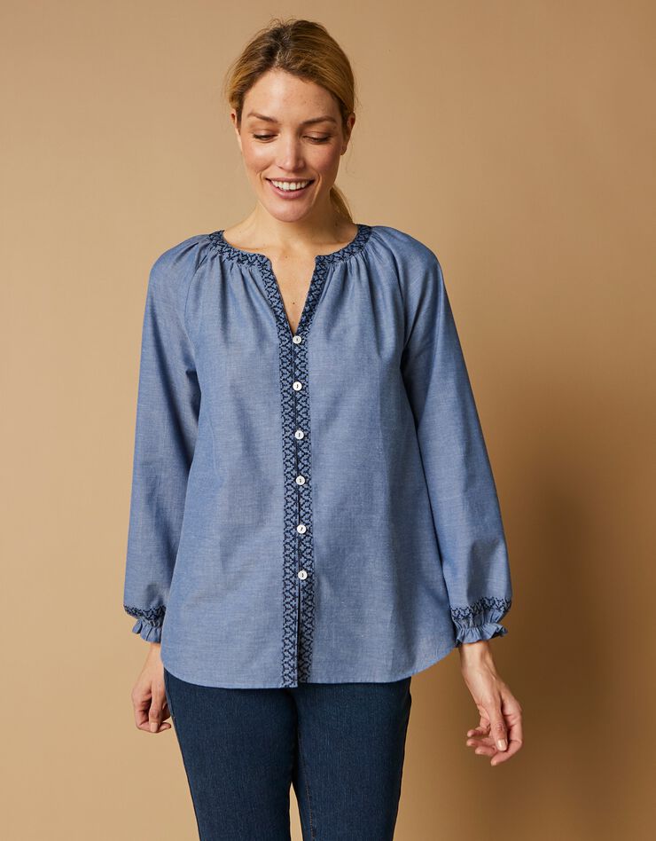 Blouse boutonnée brodée chambray (stone) Blouse boutonnée brodée chambray (stone)