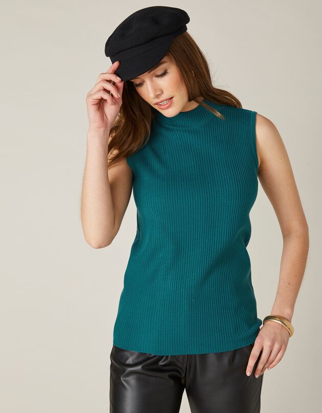 Pull sans manches maille côtelée (vert sapin) Pull sans manches maille côtelée (vert sapin)