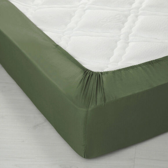 Drap-housse uni polyester - coton bonnet 32 cm (eucalyptus)