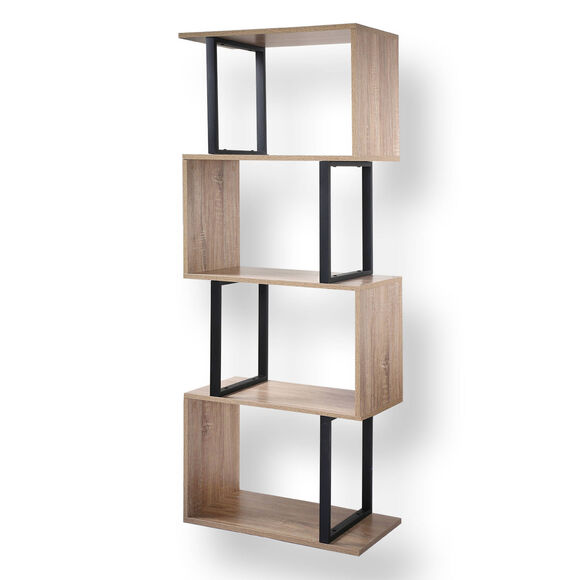 Bibliothèque 4 niveaux bois et métal STOCKIES (naturel)