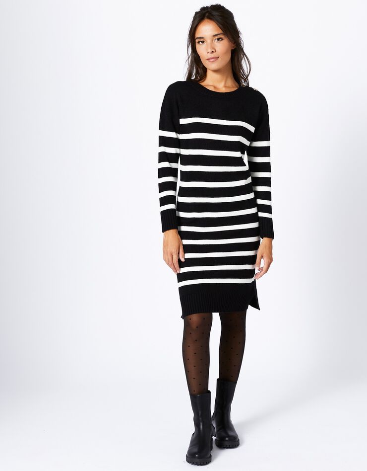 Robe pull marinière rayée toucher cachemire (noir / écru) Robe pull marinière rayée toucher cachemire (noir / écru)
