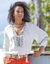 Blouse brodée, manches 3/4 (écru / kaki)