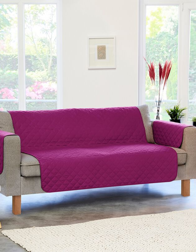 Protège-salon antiglisse microfibre matelassé (prune)