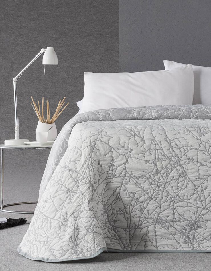 Couvre-lit réversible jacquard motif branchages (gris) Couvre-lit réversible jacquard motif branchages (gris)