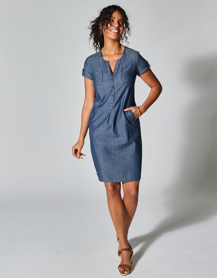 Robe col tunisien, denim léger (stone)