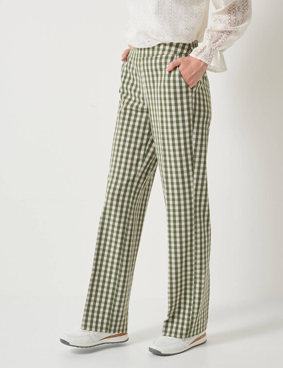 Pantalon droit à carreaux tissé-teint (vert / écru)