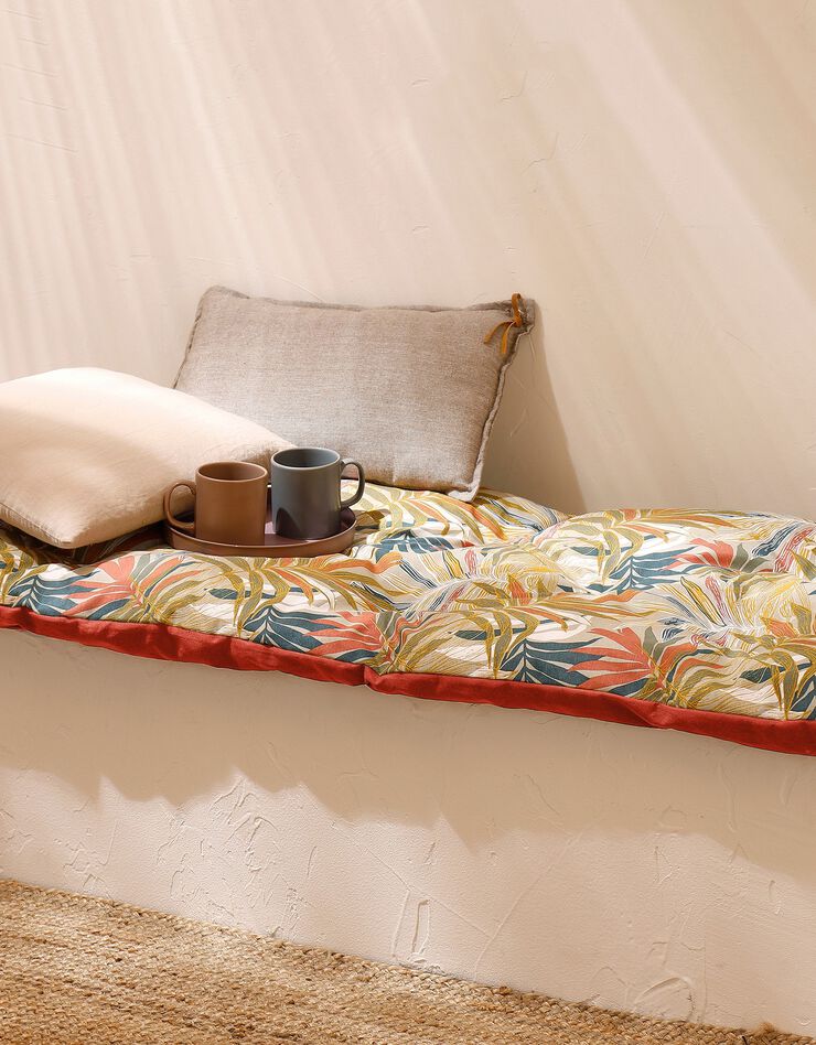 Long coussin de sol imprimé feuillage (vert / rouge)