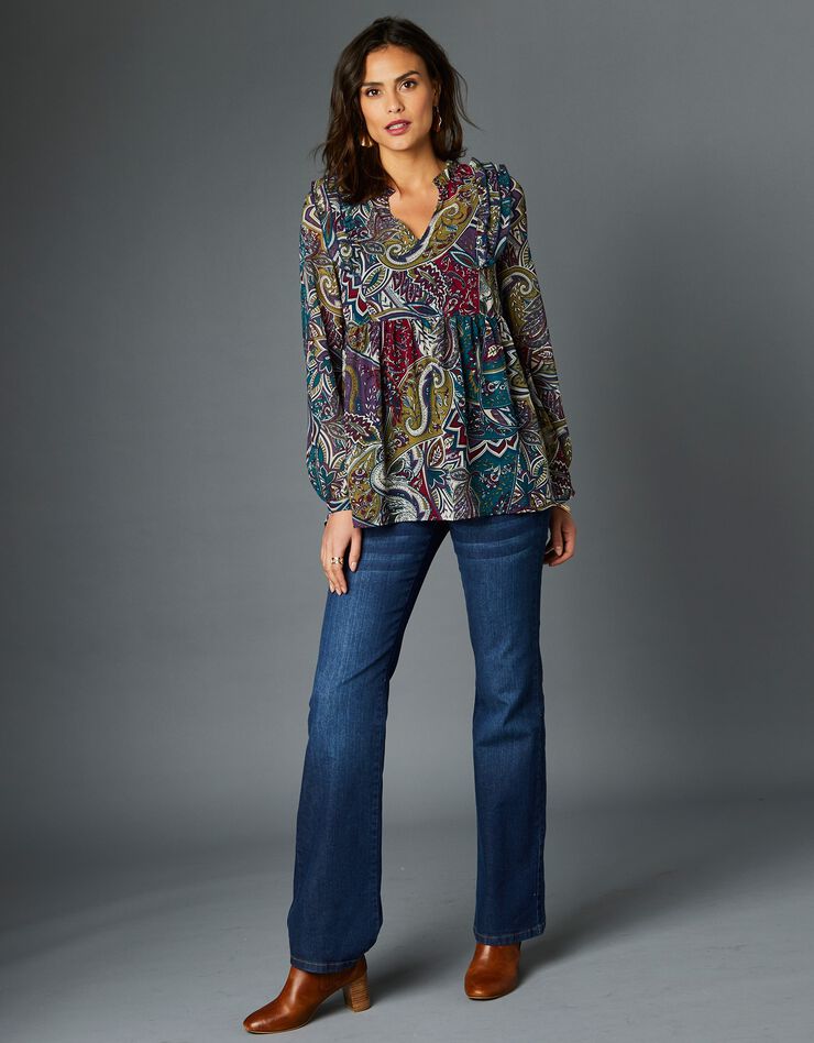 Blouse imprimée à volants (vert / bleu) Blouse imprimée à volants (vert / bleu)