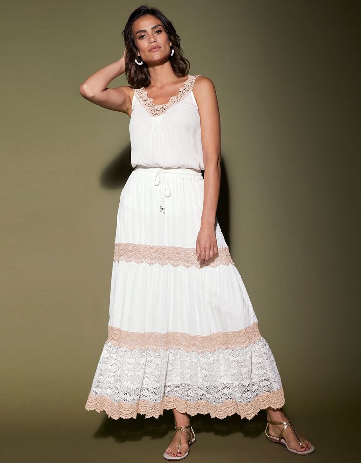 Jupon long macramé taille élastiquée (écru) Jupon long macramé taille élastiquée (écru)