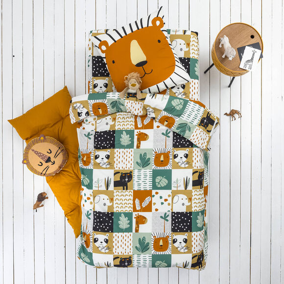 Linge de lit enfant imprim&eacute; Africa - coton 57 fils/cm&sup2; (blanc)