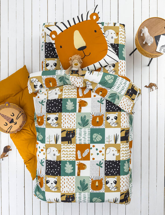 Linge de lit enfant imprim&eacute; Africa - coton 57 fils/cm&sup2; (blanc)