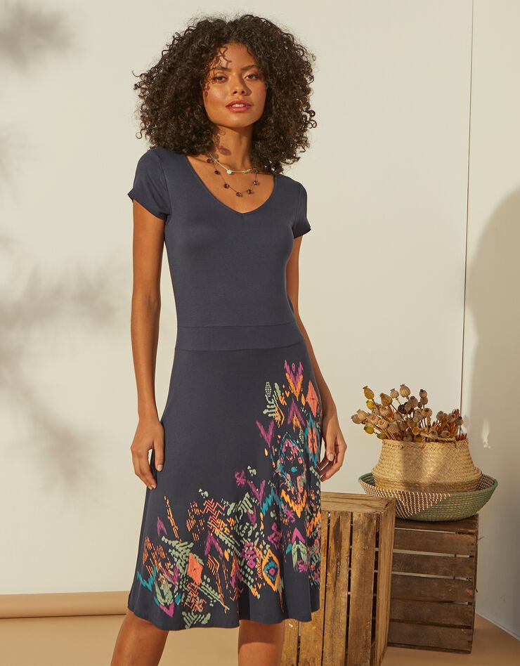 Robe courte, imprimé en base (marine / corail) Robe courte, imprimé en base (marine / corail)
