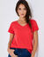 T-shirt col V uni manches courtes, coton (coquelicot)