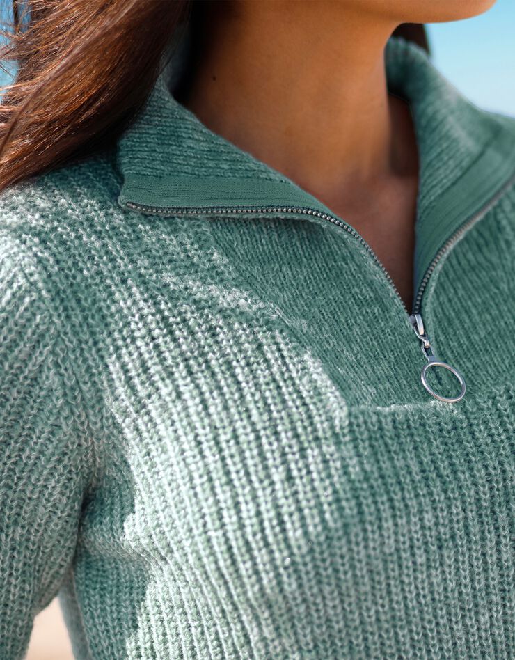 Pull col zippé maille anglaise toucher mohair (céladon chiné) Pull col zippé maille anglaise toucher mohair (céladon chiné)