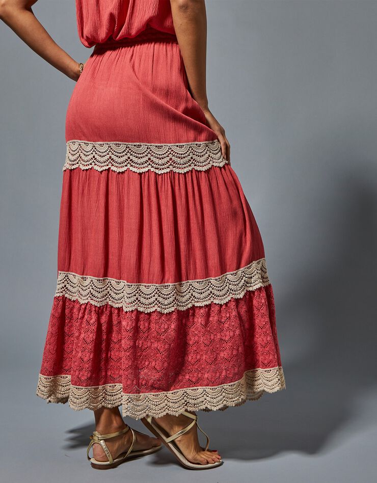 Jupon long macramé taille élastiquée (bois de rose) Jupon long macramé taille élastiquée (bois de rose)