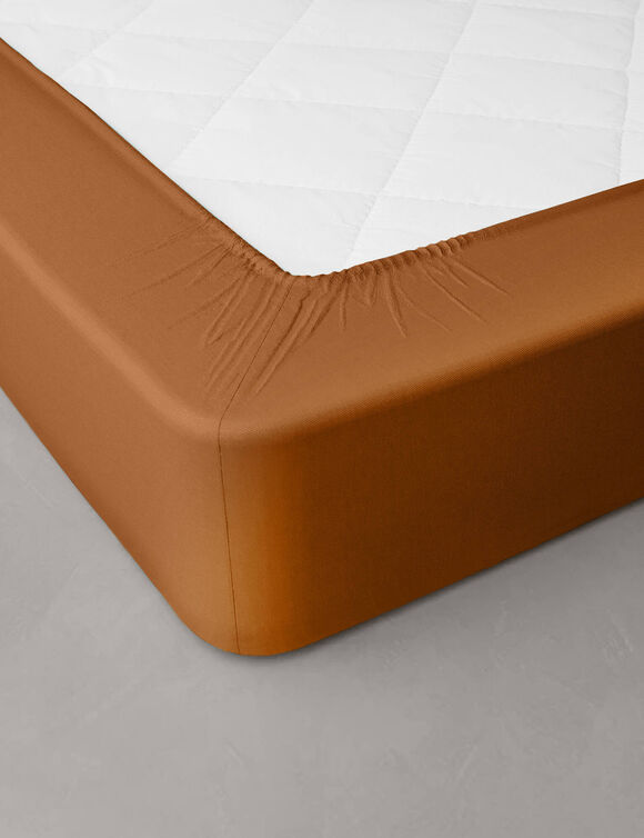 Drap-housse uni percale bonnets 40 cm (châtaigne)