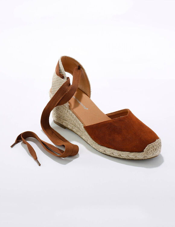 Sandales compensées corde avec liens à nouer (caramel)