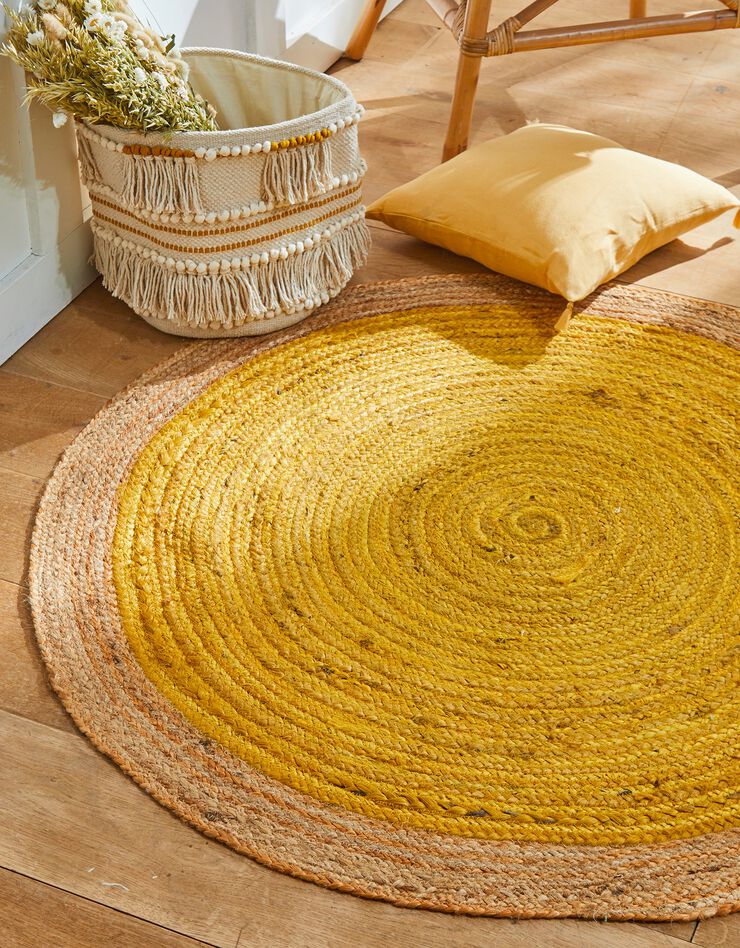 Tapis rond jute bicolore moutarde/naturel (moutarde)