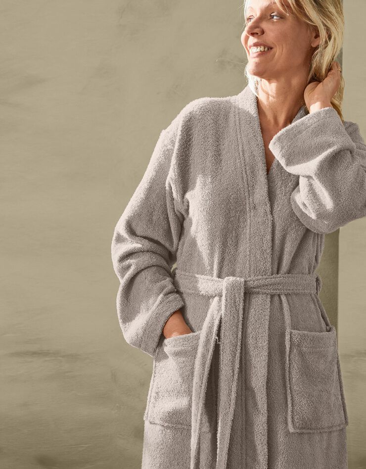 Peignoir mixte éponge col kimono - coton issu de l'agriculture biologique (taupe) Peignoir mixte éponge col kimono - coton issu de l'agriculture biologique (taupe)