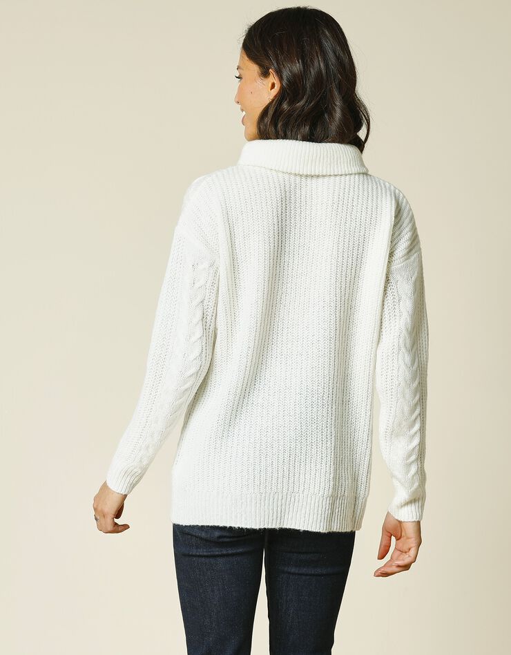 Pull camionneur zippé maille fantaisie (blanc cassé) Pull camionneur zippé maille fantaisie (blanc cassé)