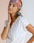 Tee-shirt col tunisien manches courtes, uni (blanc)
