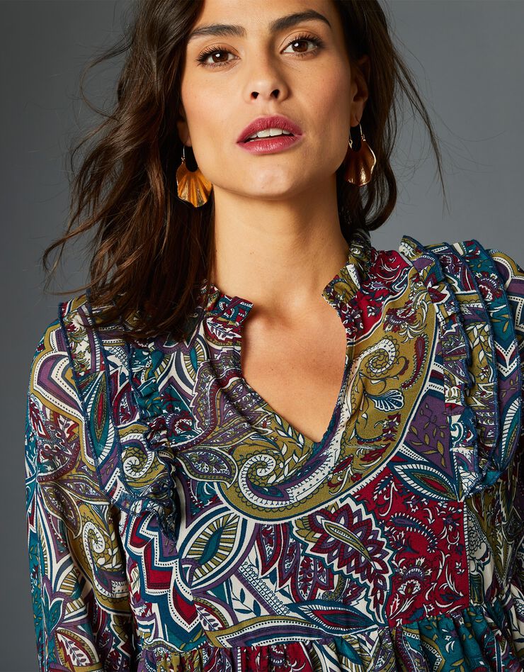Blouse imprimée à volants (vert / bleu) Blouse imprimée à volants (vert / bleu)