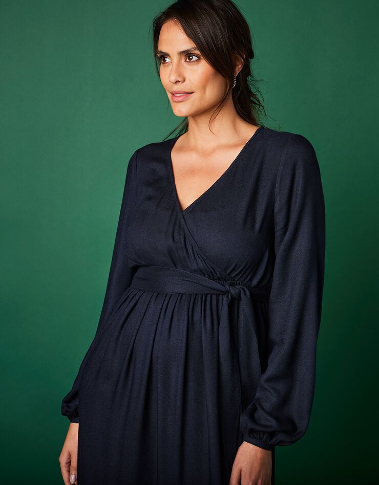 Robe longue fluide forme cache-coeur (marine)