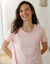 Chemise de nuit longue manches courtes, imprim&eacute; chat - lot de 2 (prune + rose)