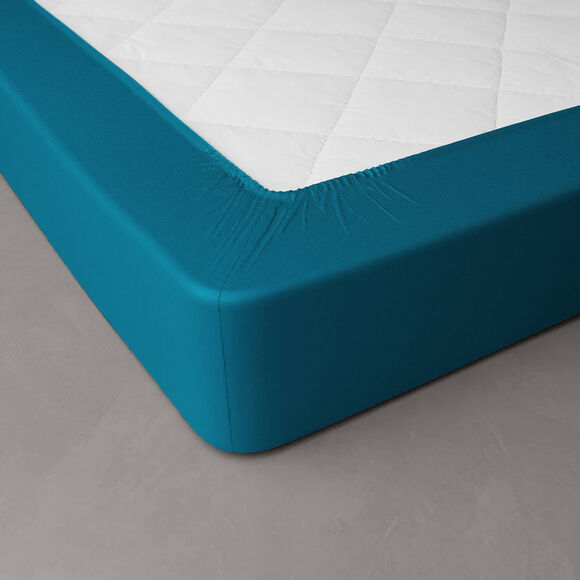 Drap-housse uni percale bonnets 40 cm (bleu paon)