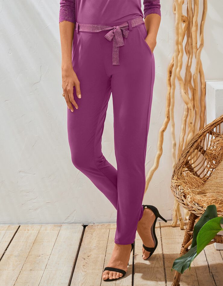 Pantalon coupe droite uni, maille (violine) Pantalon coupe droite uni, maille (violine)
