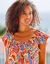 Robe longue volantée, crépon imprimé (bleu / rose)
