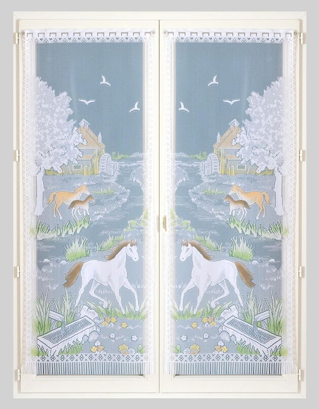 Vitrages droits motifs chevaux finition passe-tringle - Paire (peint)