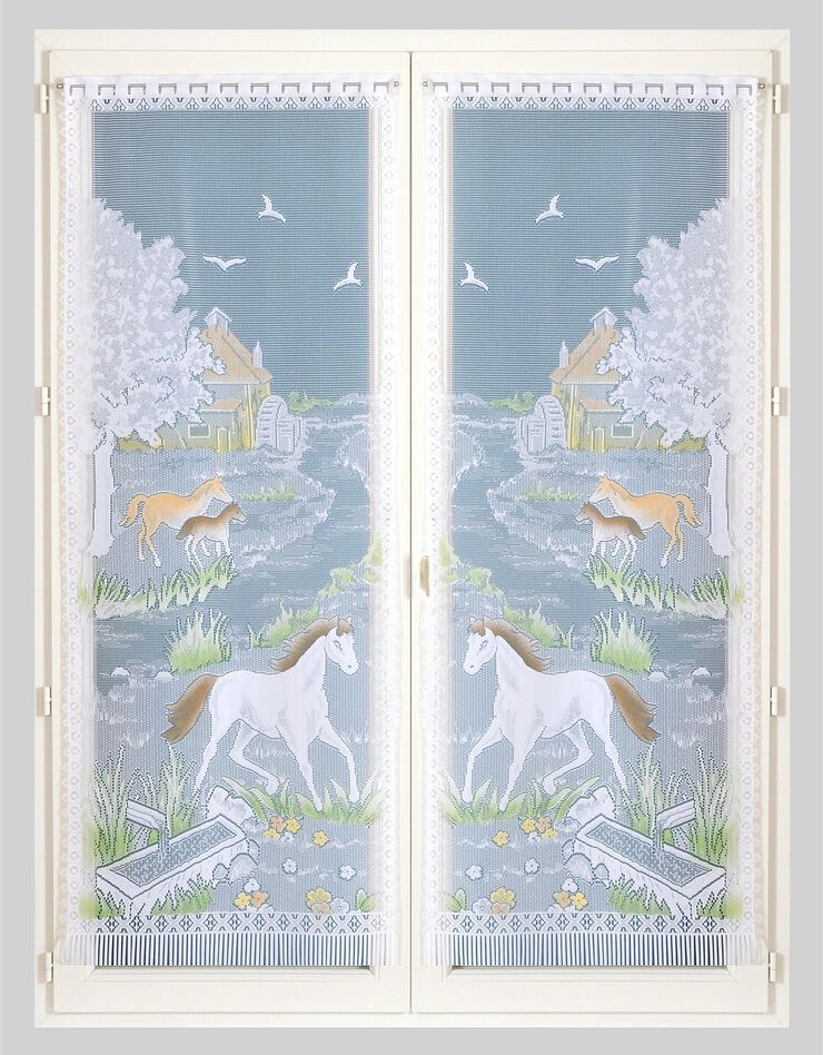 Vitrages droits motifs chevaux finition passe-tringle - Paire (peint)