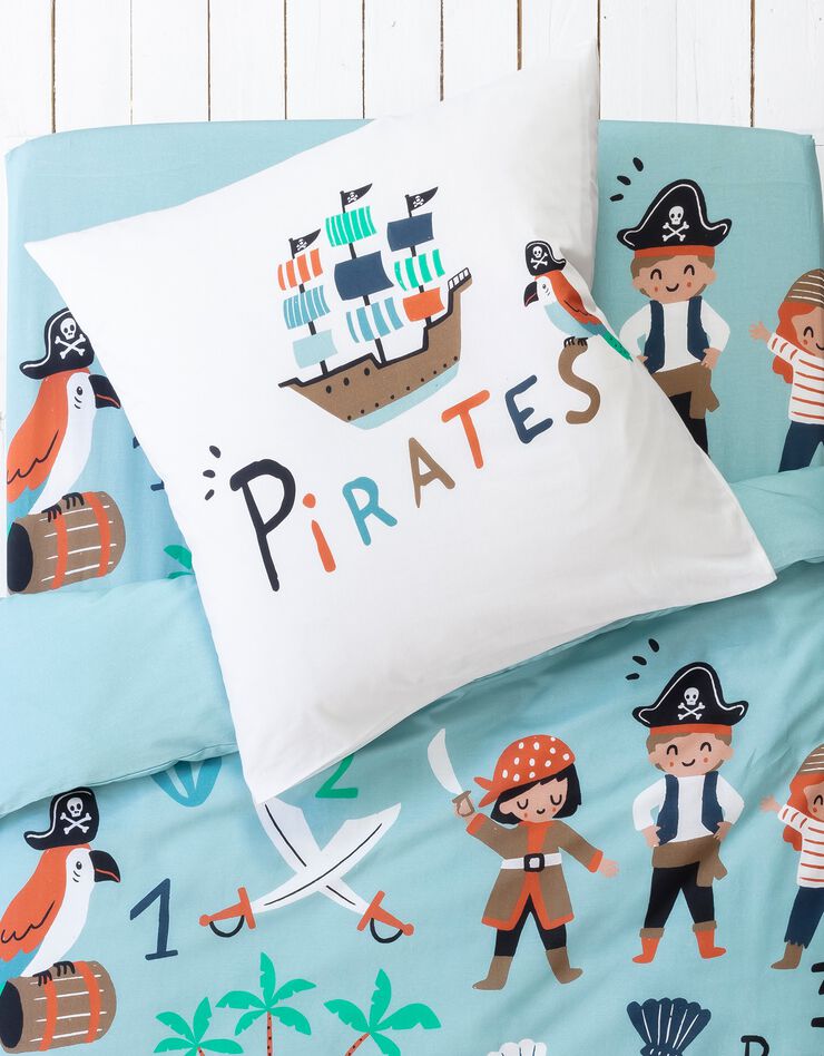 Linge de lit enfant Pirates imprimé en coton (bleu)