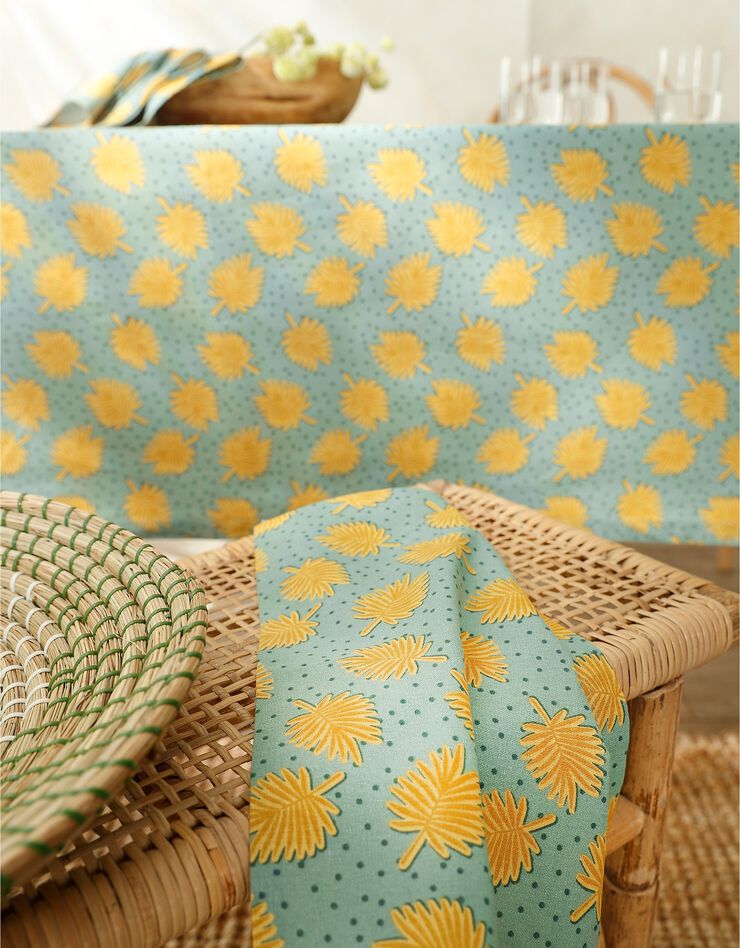 Nappe coton imprimé palmettes (kaki / jaune)