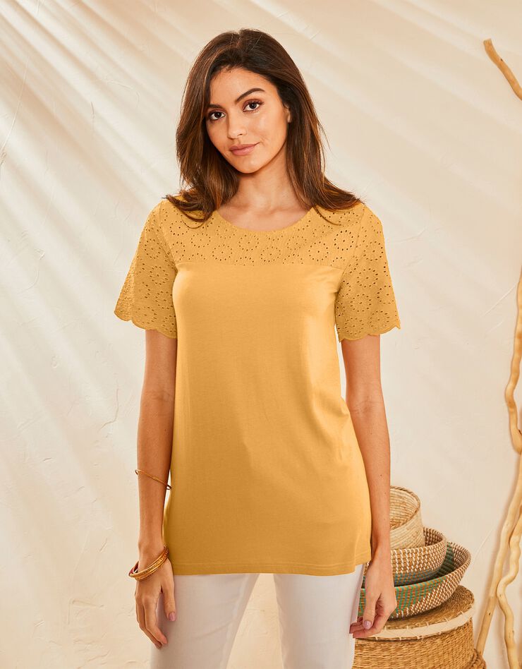 Tee-shirt broderie anglaise (moutarde) Tee-shirt broderie anglaise (moutarde)