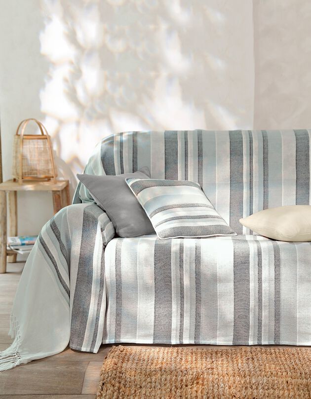 Plaid jeté multicolore coton tissage artisanal (gris perle)