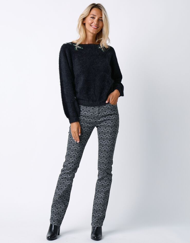 Pull maille douceur avec strass et perles (noir / argenté) Pull maille douceur avec strass et perles (noir / argenté)