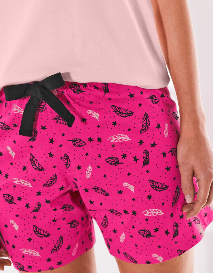 Short pyjama coton imprimé "plumes" (fuchsia) Short pyjama coton imprimé "plumes" (fuchsia)