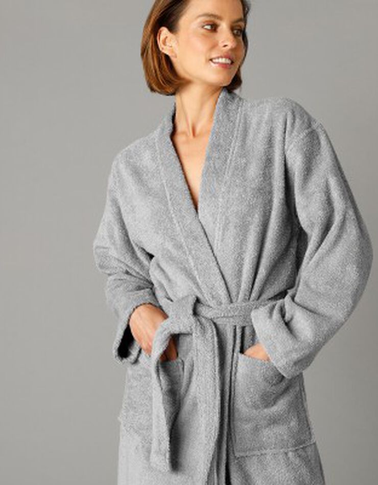 Peignoir mixte adulte col kimono éponge bouclette (gris) Peignoir mixte adulte col kimono éponge bouclette (gris)