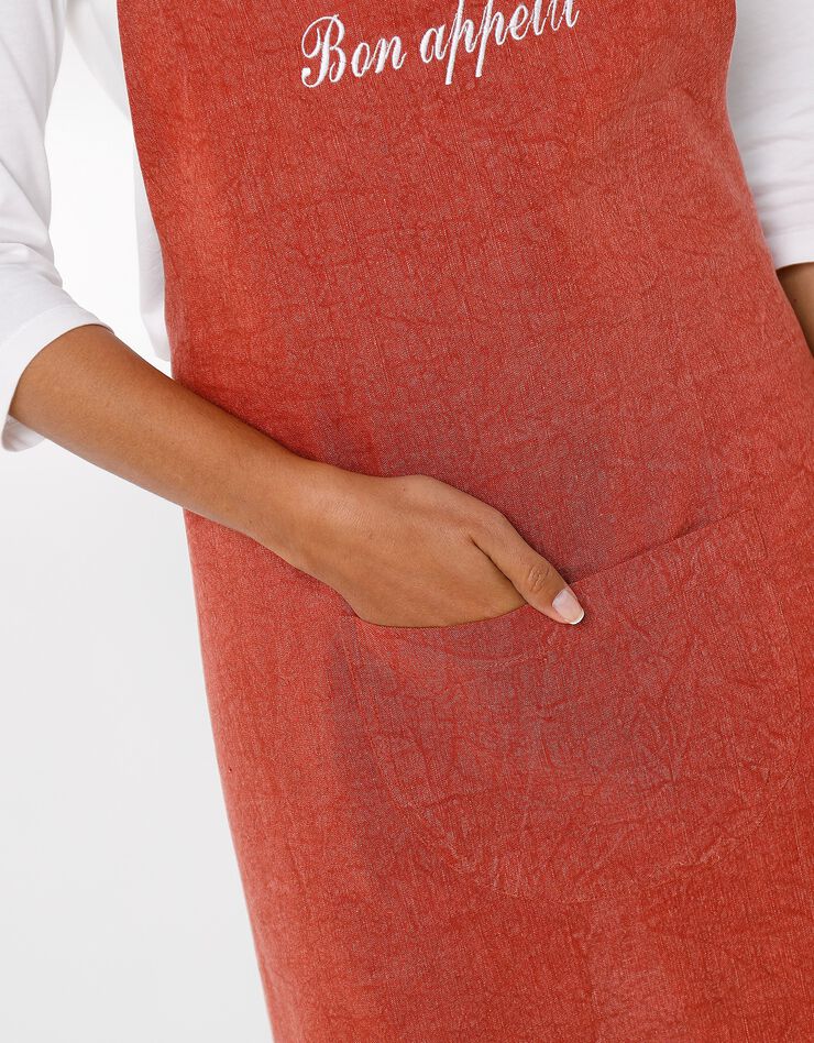 Tablier bavette coton et lin uni personnalisable (terracotta)