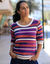 Pull rayé, maille ajourée (écru / violine)