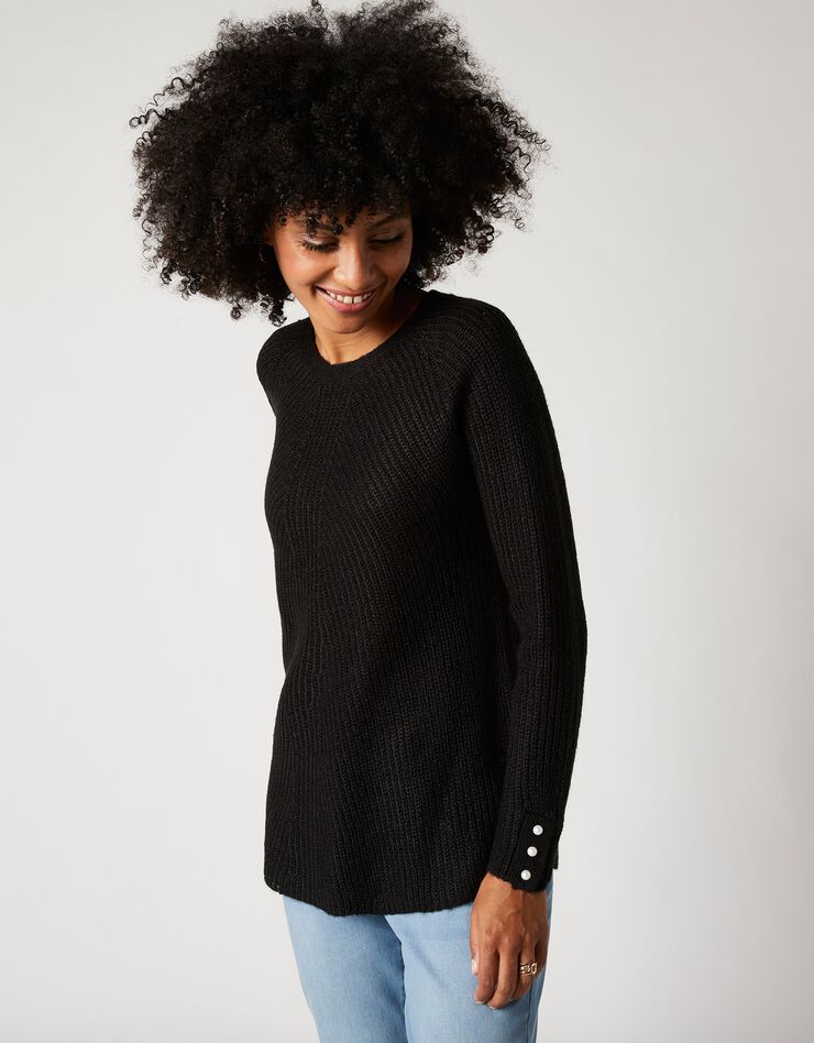 Pull évasé maille anglaise (noir) Pull évasé maille anglaise (noir)