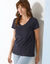T-shirt col V uni manches courtes, coton (marine)
