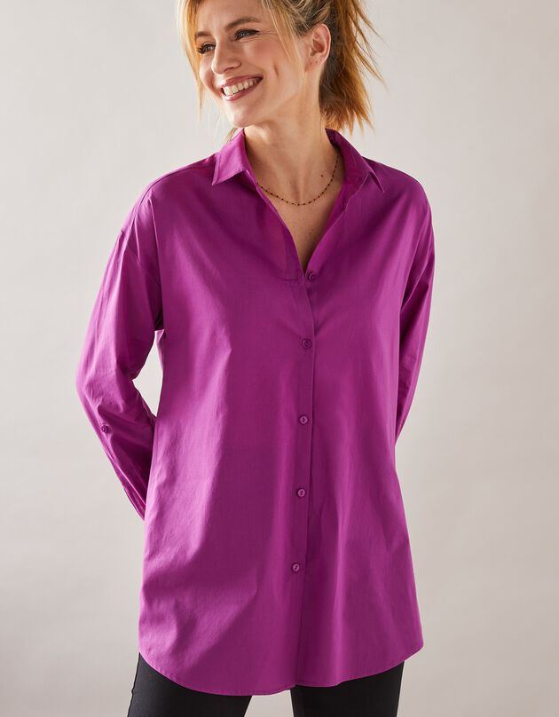 Chemise longue unie boutonnée (violine)