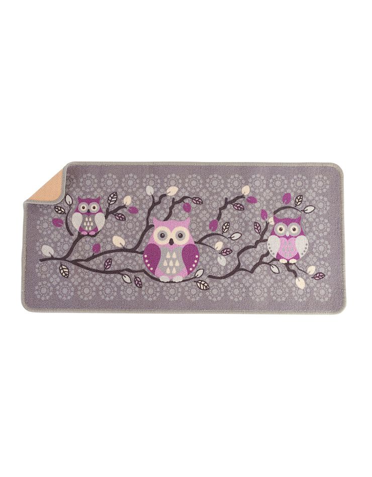 Tapis cuisine gris imprimé chouettes (gris) Tapis cuisine gris imprimé chouettes (gris)