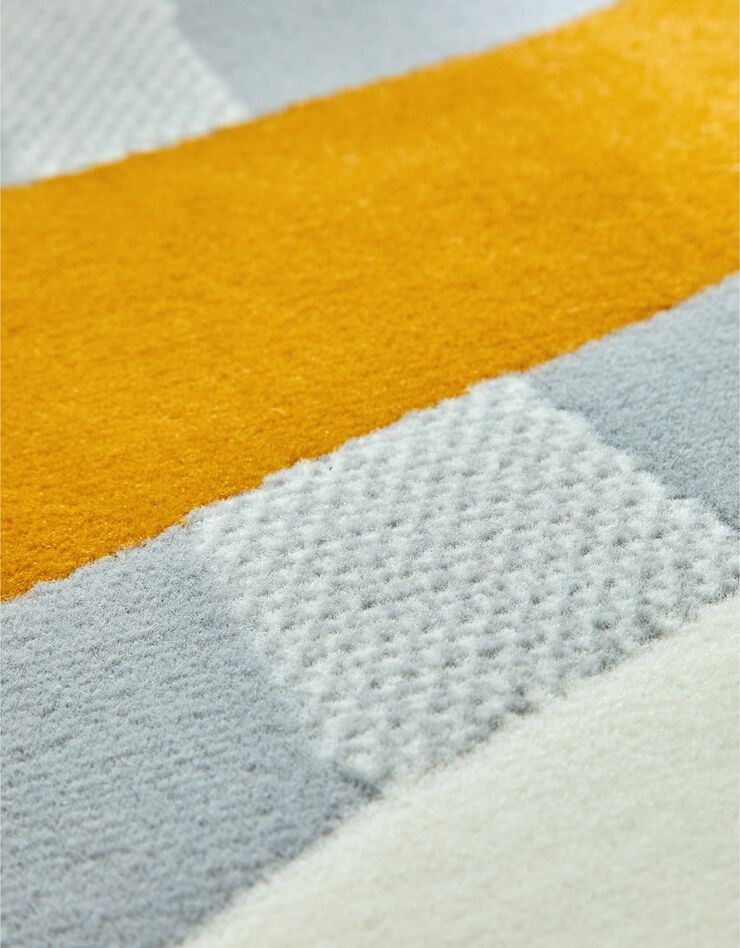 Tapis rectangulaire motif rétro (gris perle / curry)