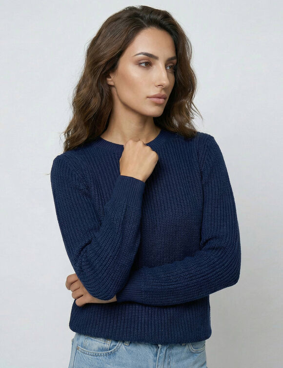 Pull col rond maille anglaise (marine)