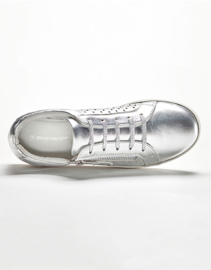 Tennis zippée en cuir perforé (argenté) Tennis zippée en cuir perforé (argenté)